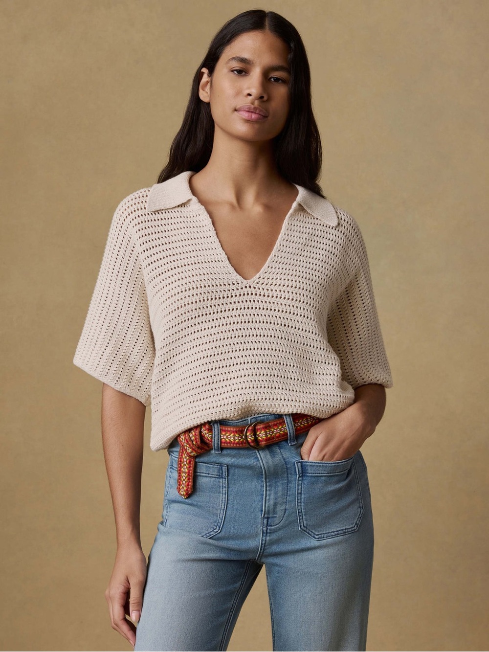 Crochet textured sweater polo